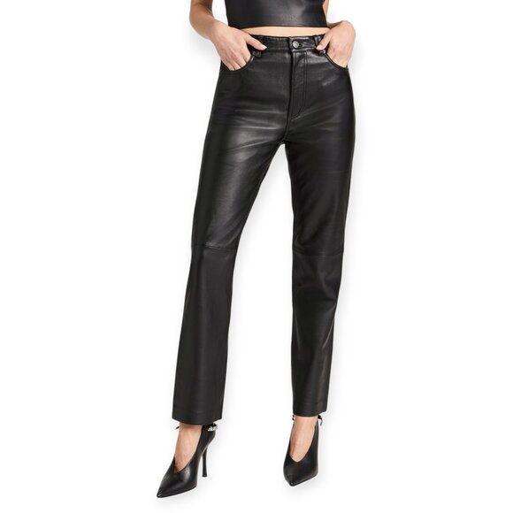 NWT Veda x Reformation Cynthia Black Real Leather Straight Leg Pants | Size 4 - Picture 3 of 9